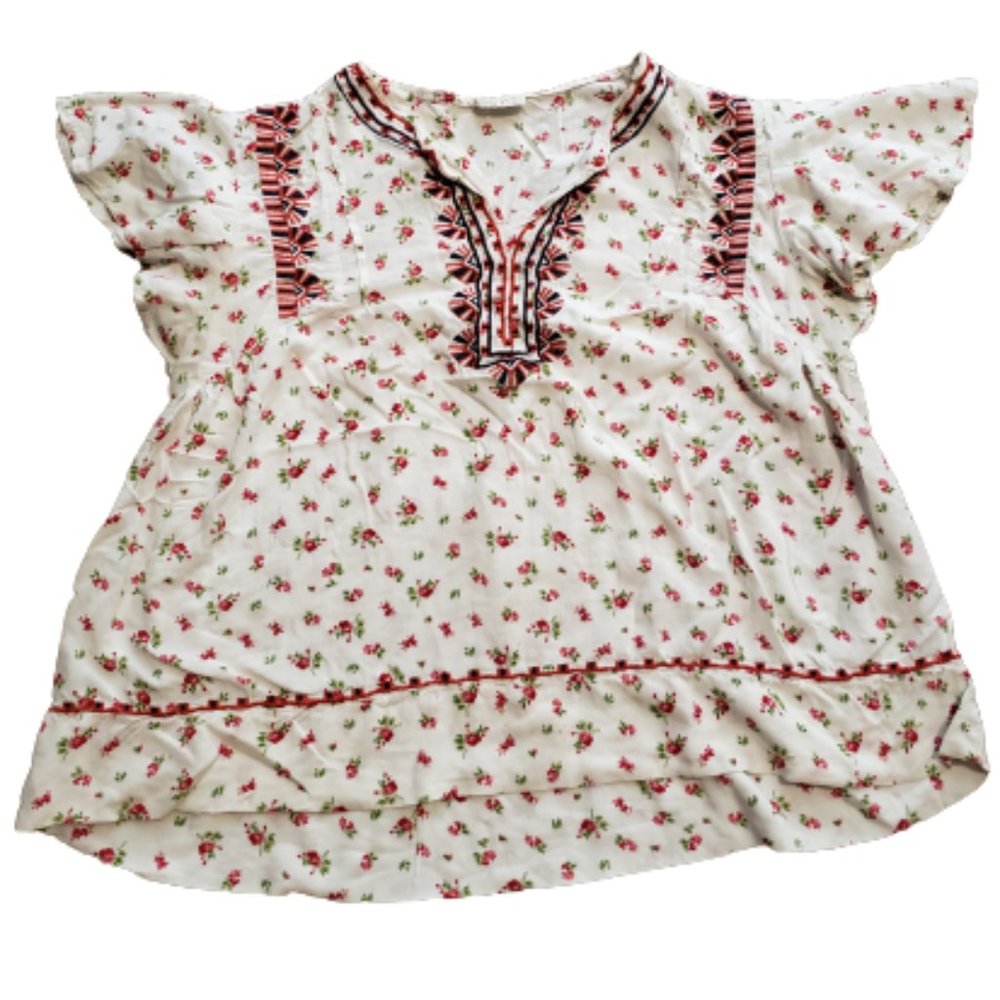 Clothing Obsessed Company C.O.C. Floral V-Neck T-Shirt Women's Large L Pre-Owned